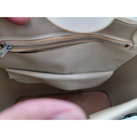 1960s Tote Bag Colins Jeweled Floral Beaded Design Button Closure Wood Bottom - Picture 12 of 16